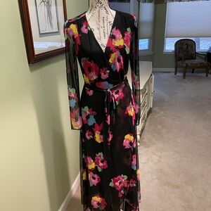 Floral Black Wrap Dress Laundry by Shelli Segal Size 0